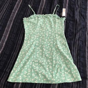 Seafoam Green Daisy Floral Mini Dress with Ruffle
